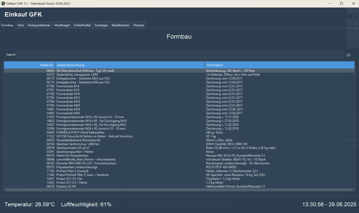 Screenshot der Anwendung Einkauf GFK